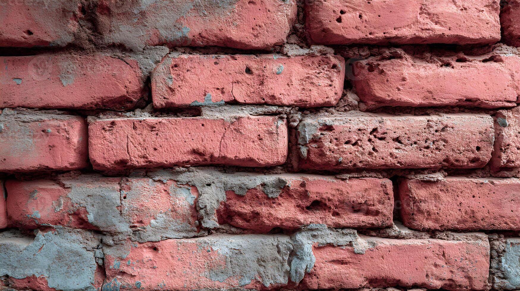 Textured red brick wall showcasing signs of aging and weathering providing a rustic background or element photo