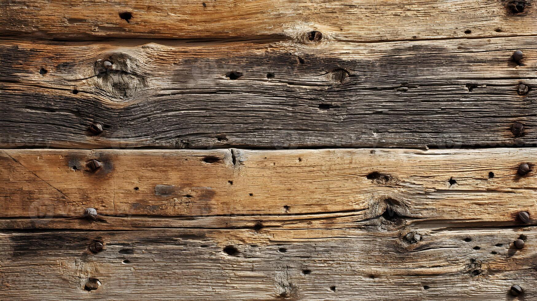 Detailed rustic timber texture showcasing wood grain and nail heads in a raw natural background, ideal for vintage themes photo