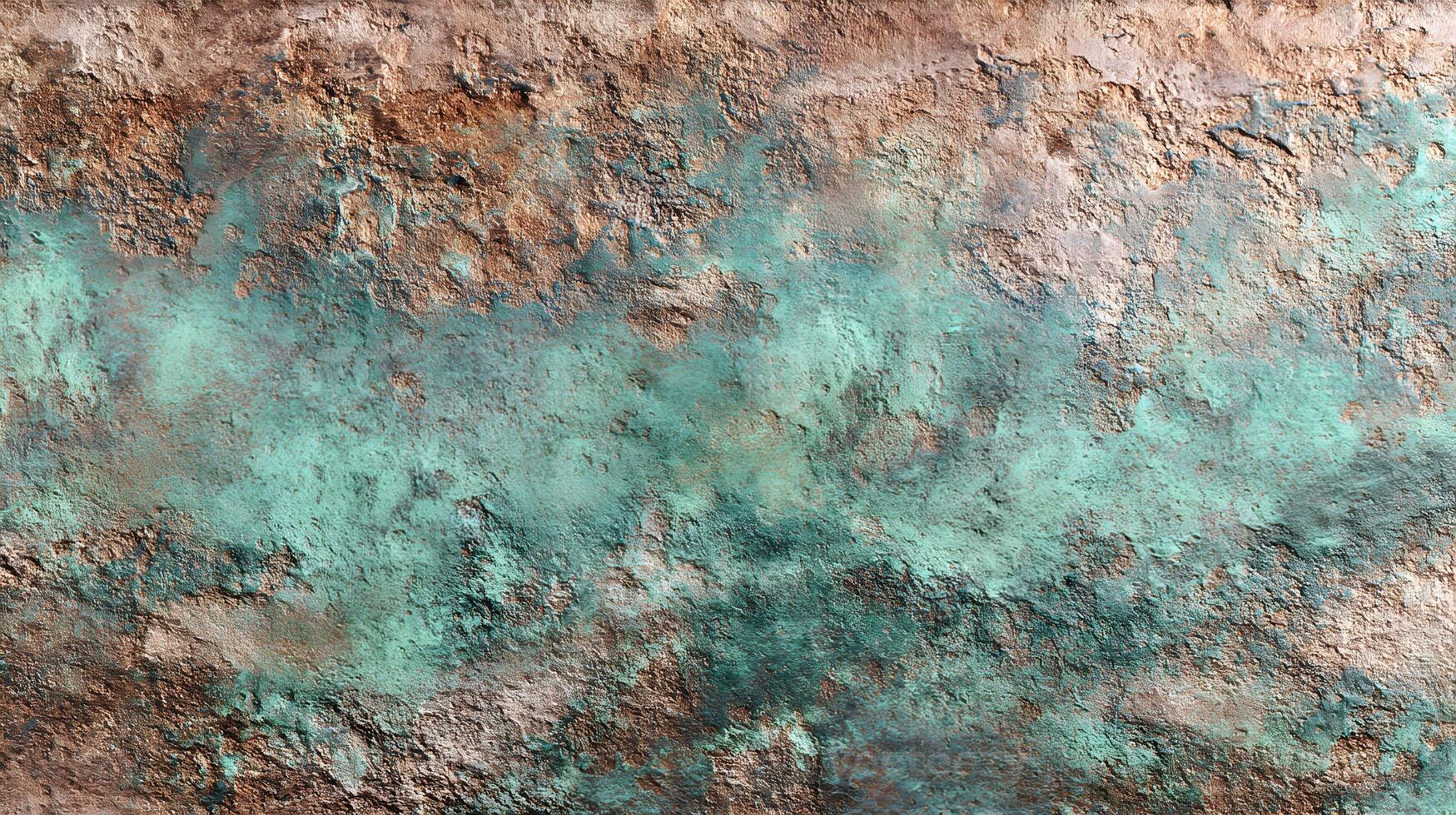 Textured surface with shades of brown and turquoise creating an abstract organic background pattern photo