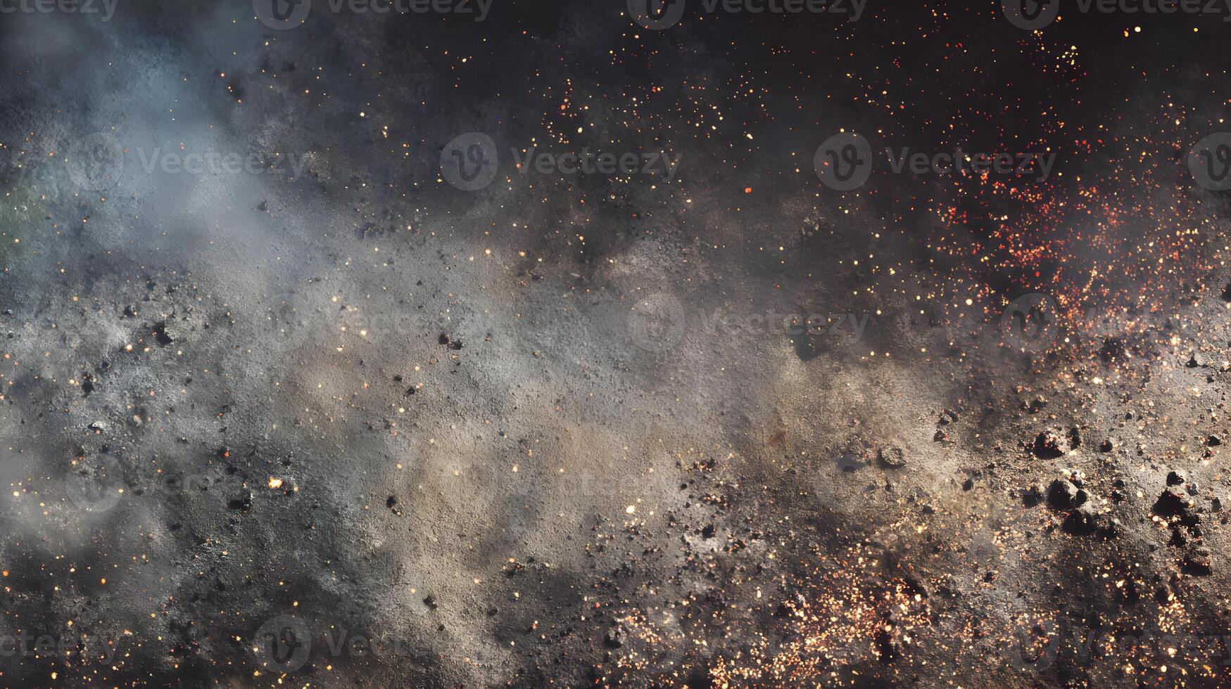 A captivating abstract cosmic background with dark smoke swirls and twinkling golden particles throughout design photo