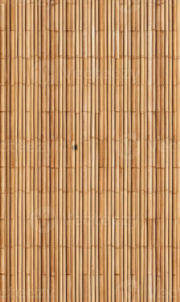 Detailed view of a natural bamboo fence showcasing its vertical arrangement and organic texture creating a warm and rustic backdrop photo