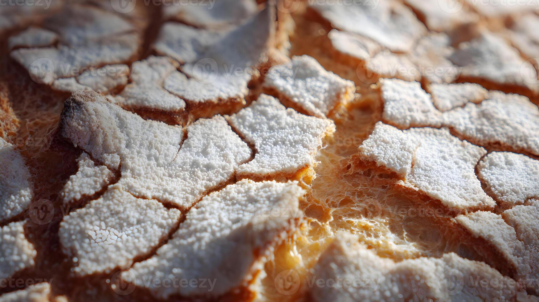 Golden brown bread crust with a unique cracked pattern illuminated by soft diffused light photo