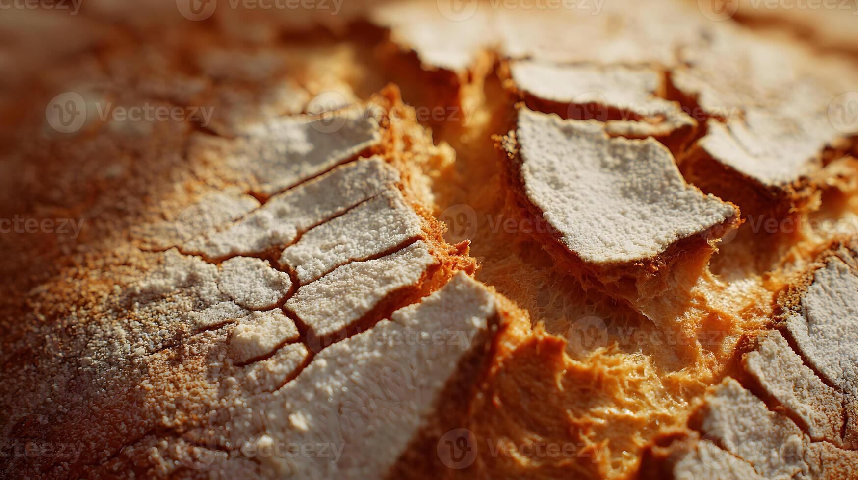 Crisp perfection detailed look at golden bread crust sprinkled with flour highlighting texture and bake photo