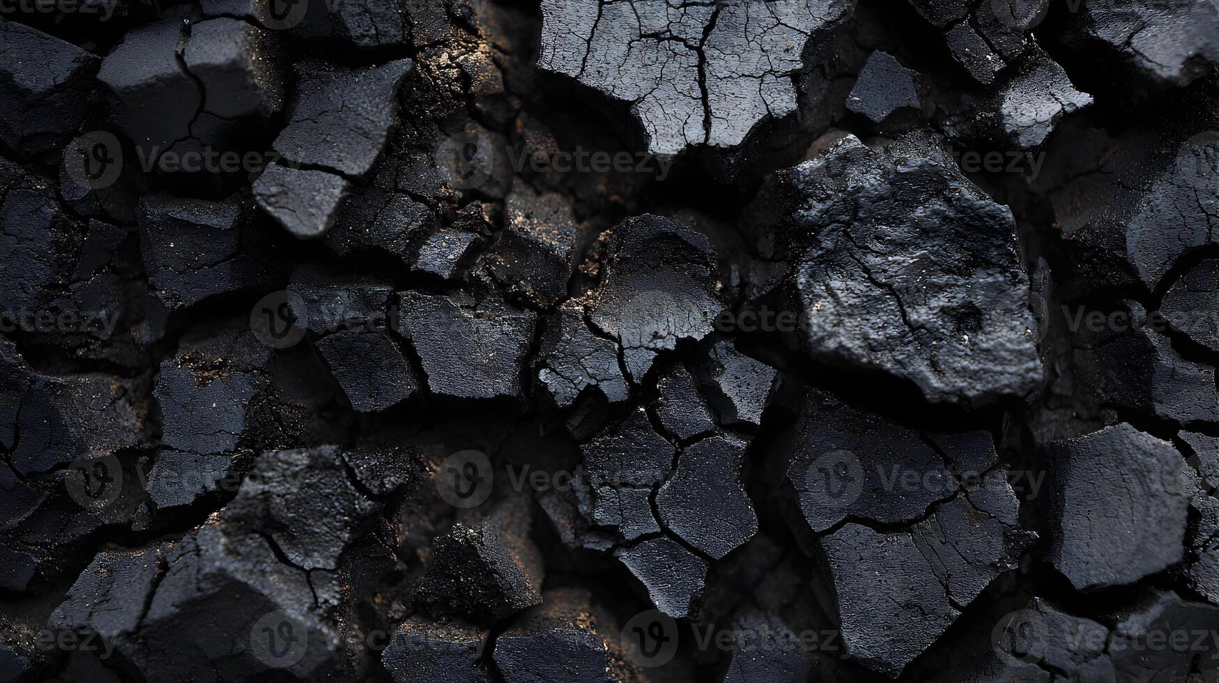 Intense close up of a black charred material revealing sharp edges and irregular cracks background photo