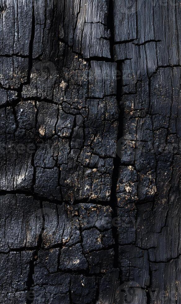Intricate patterns and textures revealed in the charred remains of once vibrant wood with fascinating details photo