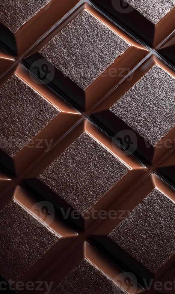 Delicious Dark Chocolate Bar Closeup Showing Square Segments And Rich Brown Texture A Tempting Sweet Treat photo