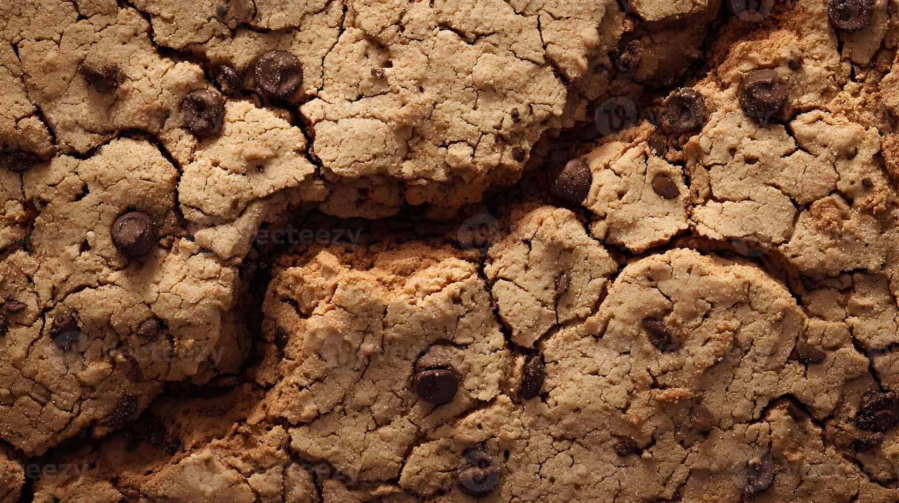 A close up shot showcasing the texture of a delicious chocolate chip cookie surface in intricate detail photo
