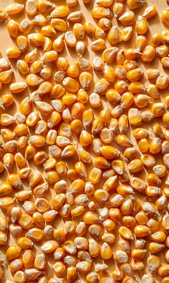 Golden kernels of corn in abundance creating a visually appealing background texture representing harvest and agriculture photo