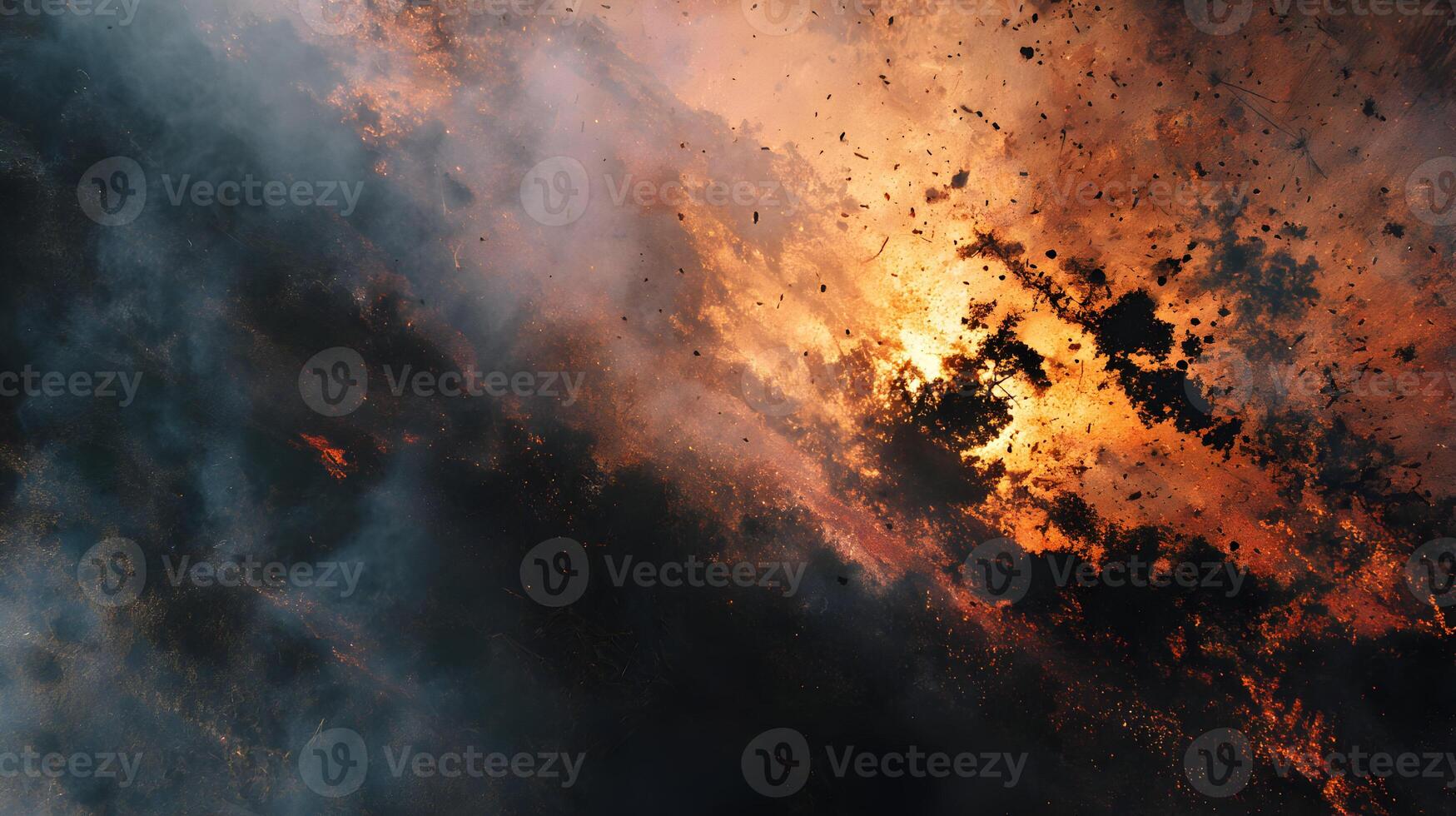 Abstract depiction of fire and smoke conveying intensity destruction and powerful energy source photo