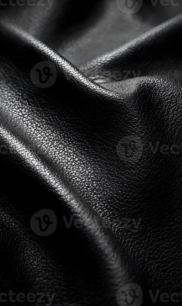 Luxurious black leather texture featuring natural grain pattern creating depth and visual appeal showcasing elegance and style photo