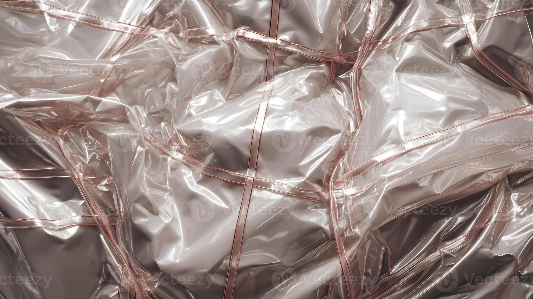 Abstract rose gold metallic texture with cellophane wrapping and bands creating a shiny modern design photo