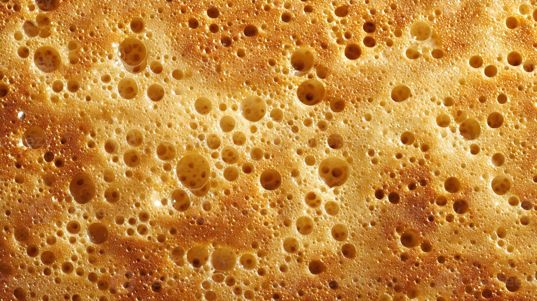 Crispy golden pancake surface reveals a myriad of delicate air bubbles baked to perfection delicious photo