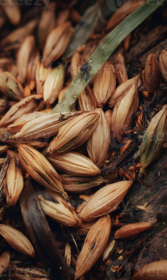 Nature's Subtle Palette A Close Up View of Autumnal Pods and Textures Displaying Earthy Tones and Delicate Forms photo
