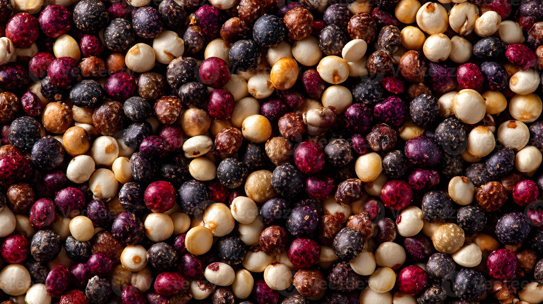 Macro shot of colorful quinoa grains displaying the texture and colors of a healthy whole grain photo