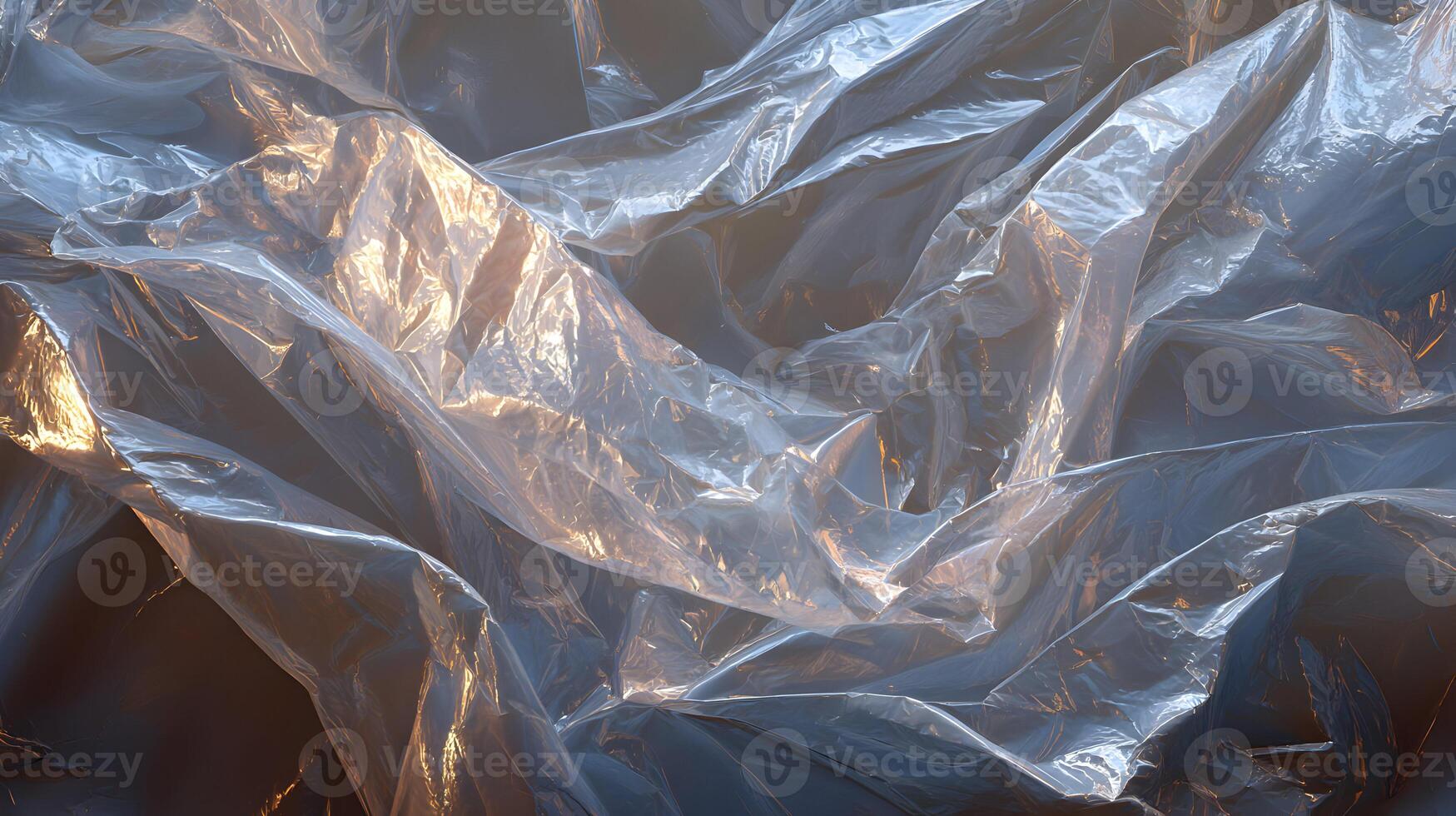 Abstract glistening plastic sheet background texture pattern illuminated by sunlight highlighting the creases photo