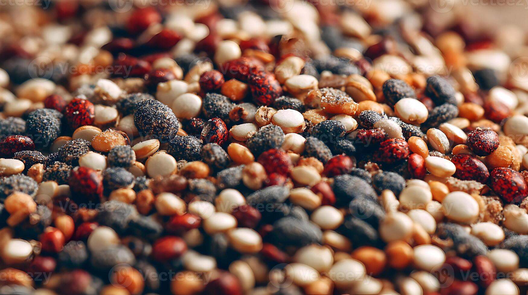 An Image Showcasing the Vibrant Variety of Tri Color Quinoa Seeds with a Close Up View and Texture photo
