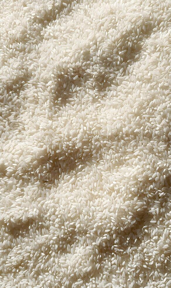 Abundance of uncooked rice grains creating a textured surface for background cooking theme food photo