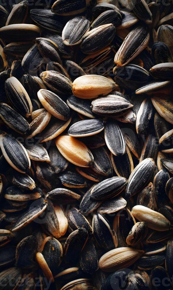 A stunning close up showcases the intricate patterns and textures of a mound of sunflower seeds creating a visually rich experience photo