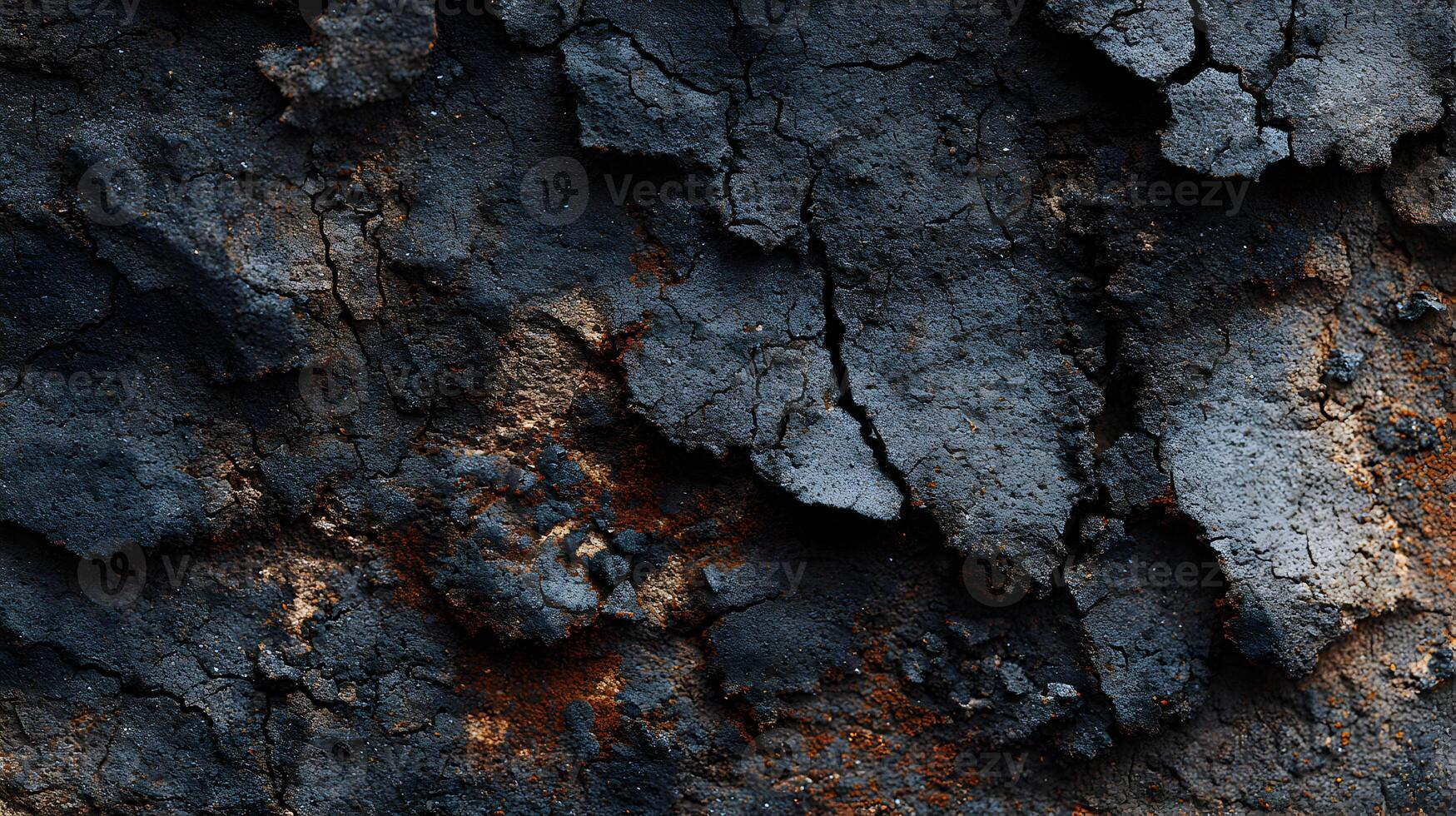 Detailed texture of cracked and charred earth showing signs of erosion and weathering with deep fissures photo