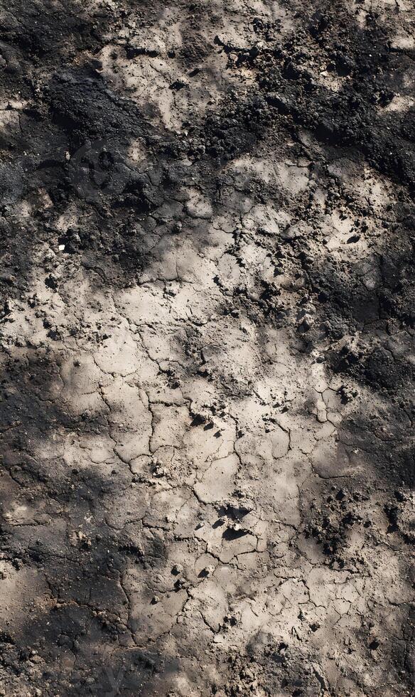 Abstract earth background showcases a cracked surface texture under dappled light providing a natural pattern photo