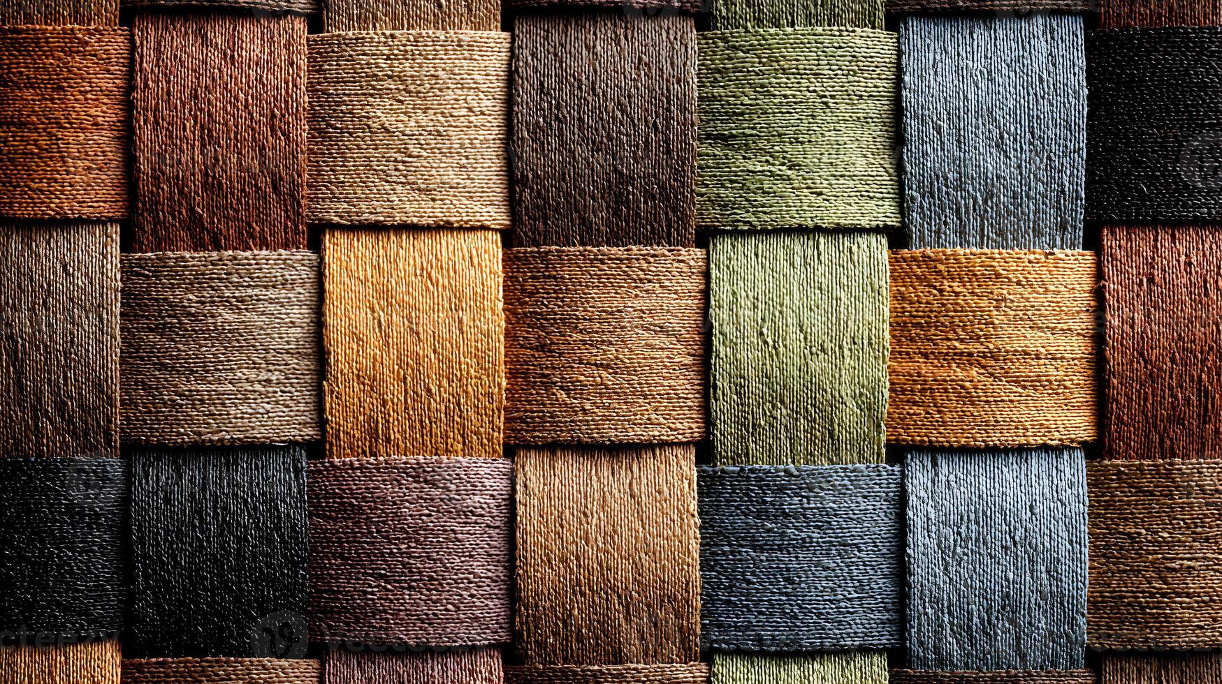 A beautiful macro shot of intricate woven fabric texture showcasing natural earthy colors and patterns photo