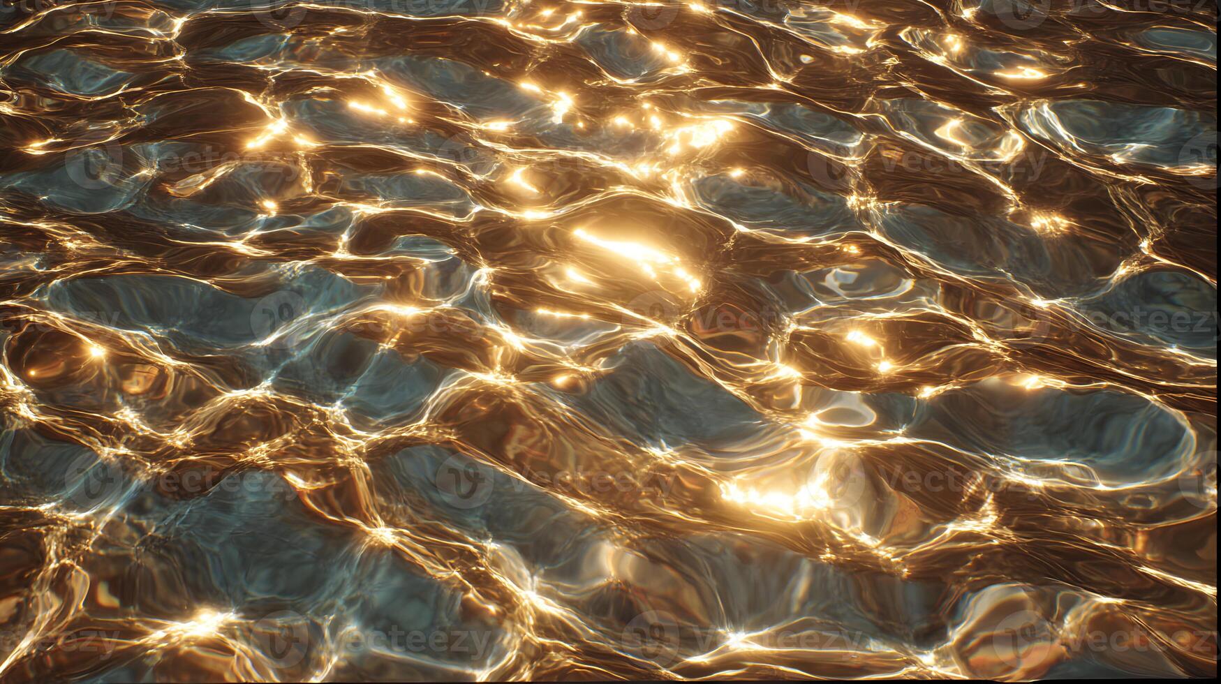 Golden reflections dance on the tranquil water creating a mesmerizing and ethereal liquid shimmer surface photo