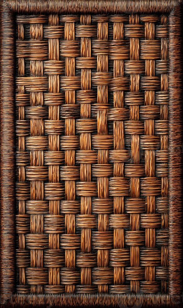 Detailed close up of intricately woven natural fiber pattern showcasing texture and craftsmanship earthy warm tones photo