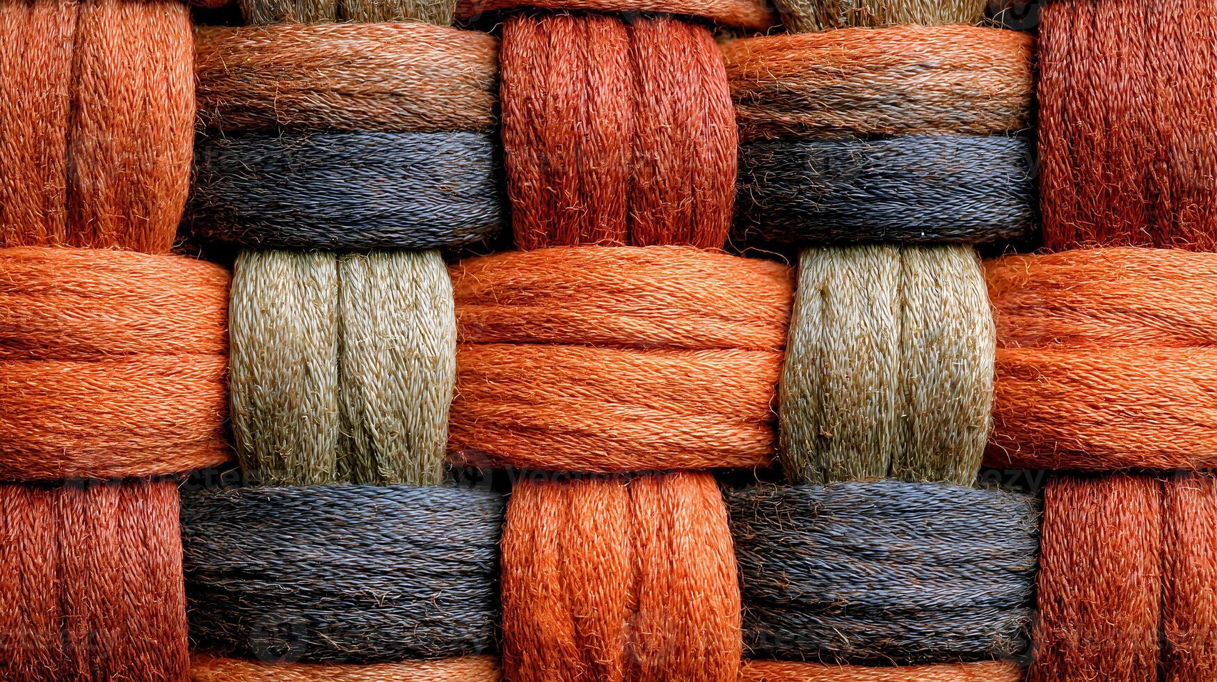 Detailed close up of a woven textile with rich earth tones creating a textured abstract design photo