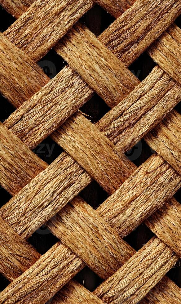 Intricate woven pattern of natural fiber showcasing texture and depth, creating a warm rustic aesthetic with detailed strands photo