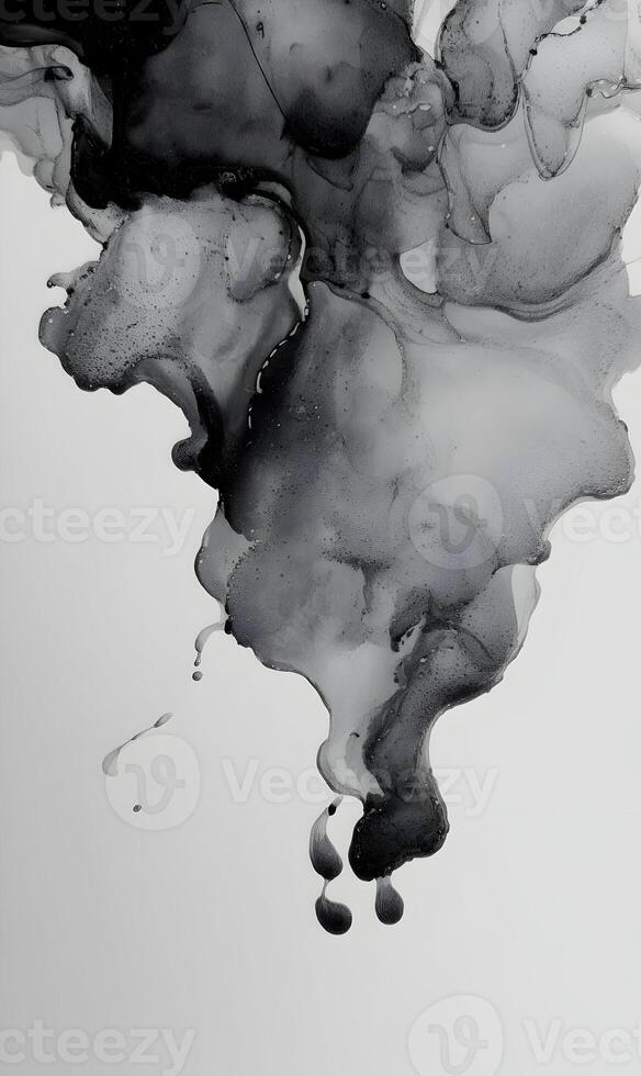 Monochrome fluid art composition creating abstract shapes showcasing ethereal beauty and dynamic movement with ink photo