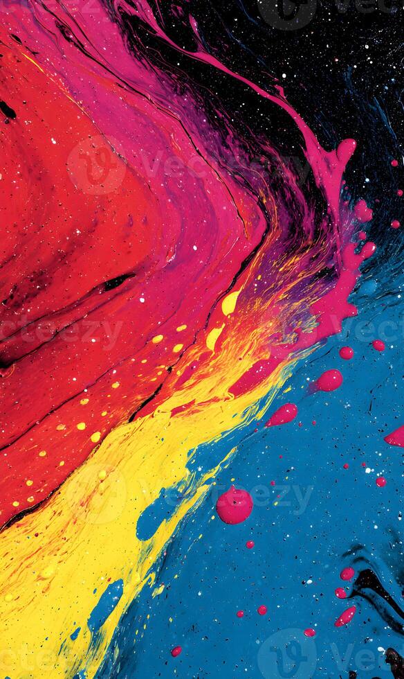 Vibrant hues blend and merge in a symphony of colors abstract composition showcasing fluid motion explosion photo