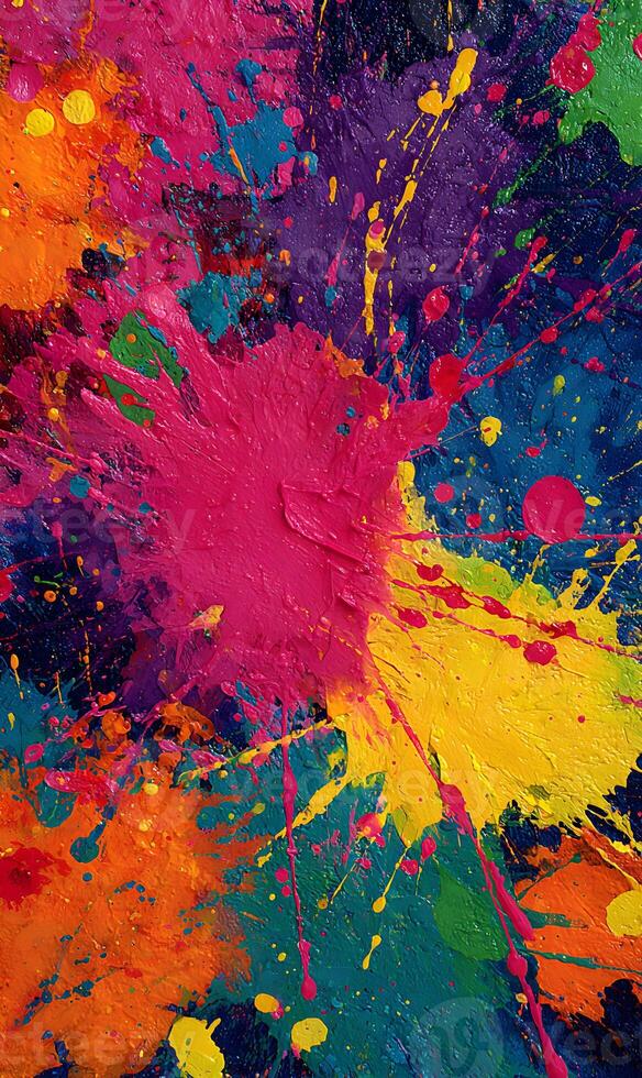 An explosion of vibrant colors and textures creates a dynamic abstract painting style with bold splashes photo