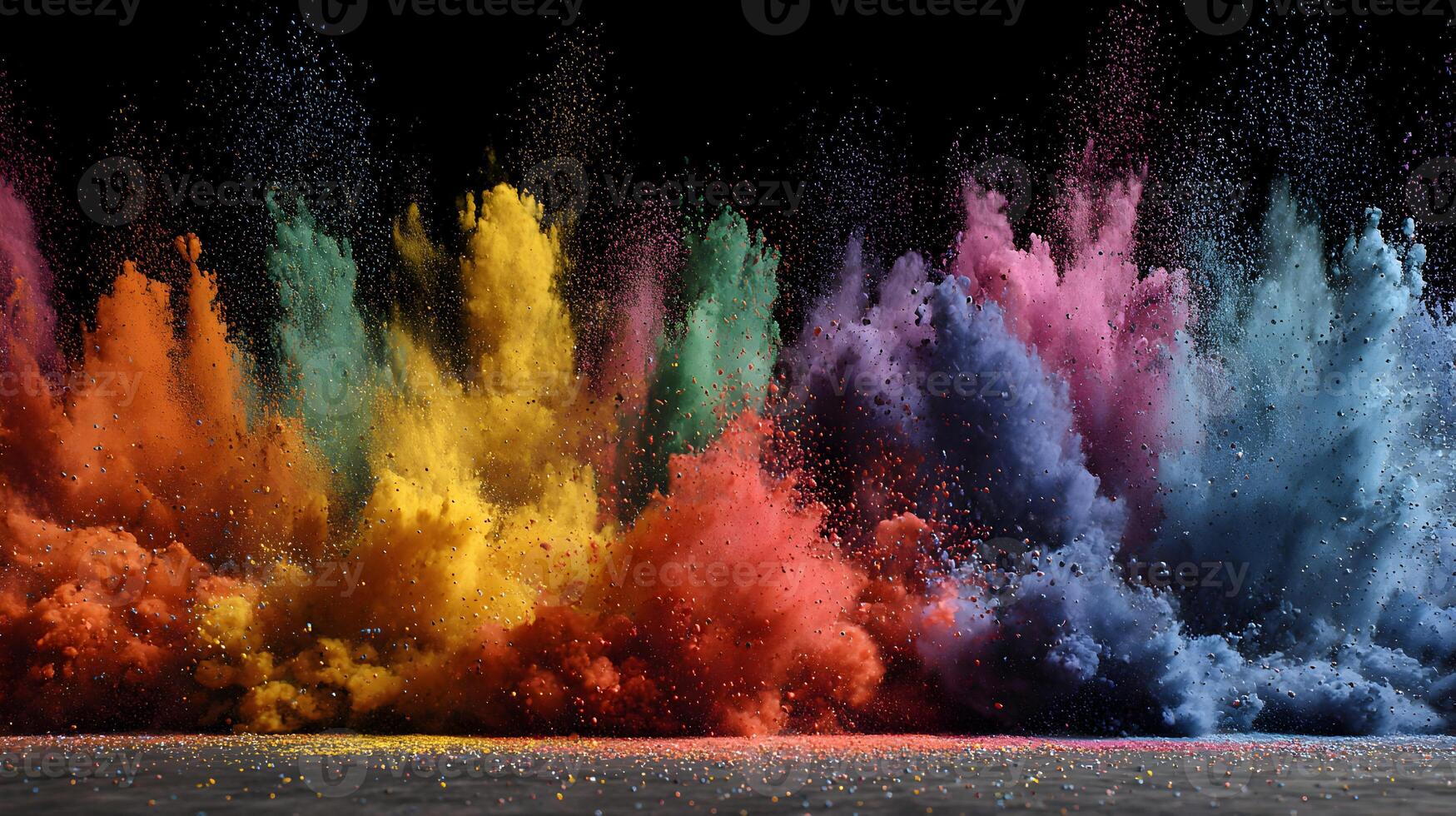 Explosion of vibrant colors against a black backdrop creates a captivating and dynamic display photo