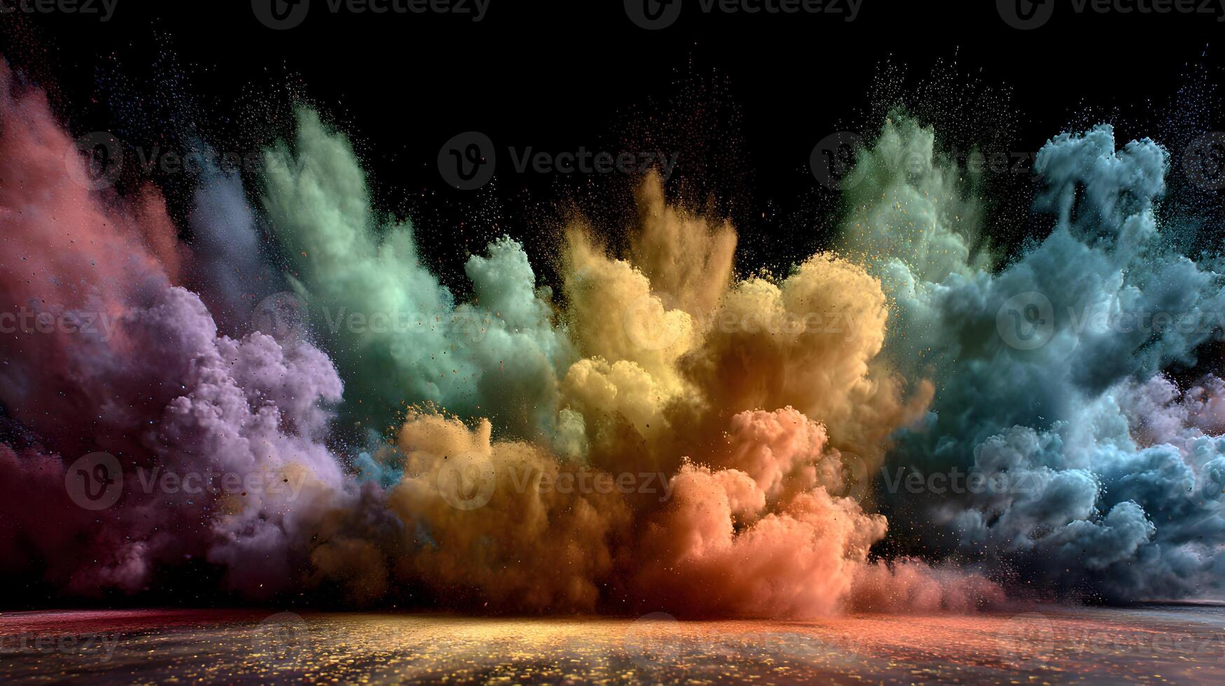 Explosion of vibrant multicolored powder paint creates an abstract and dynamic background design element photo