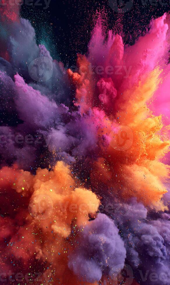 A Vibrant Burst of Color Artistic Abstraction Radiating Energy in a Dynamic Cloud of Shimmering Pigments photo