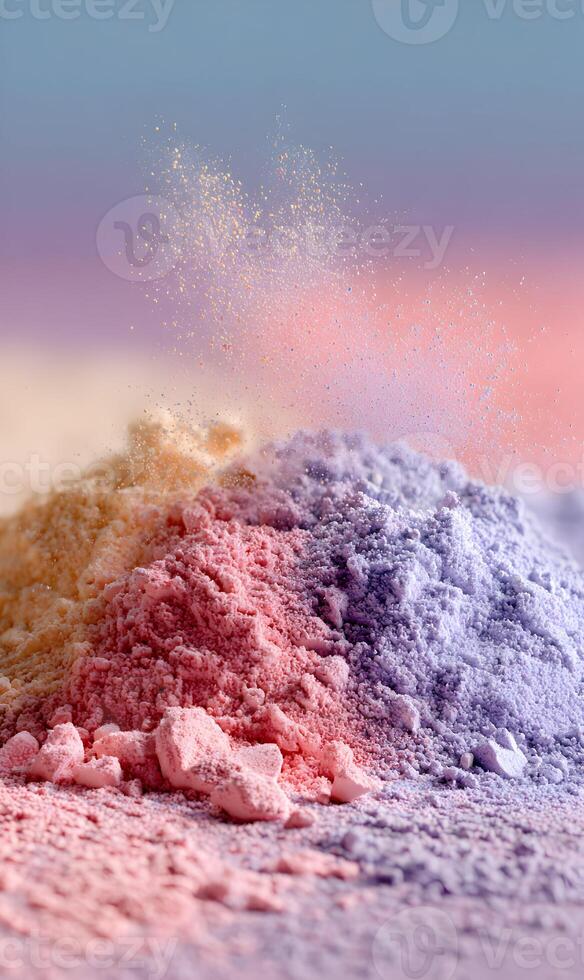 Vibrant pigments in soft pastel hues create an abstract composition of texture and gentle movement powder photo