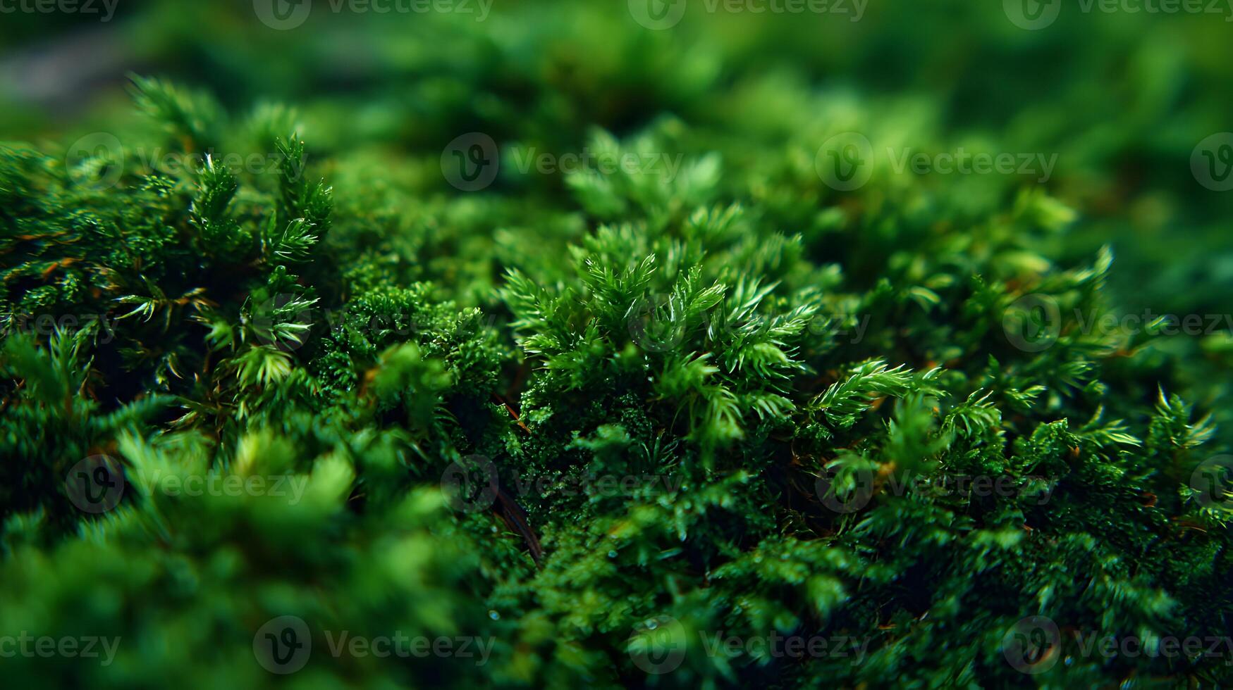 A dense bed of bright green moss adorns the forest floor creating a natural vibrant carpet photo