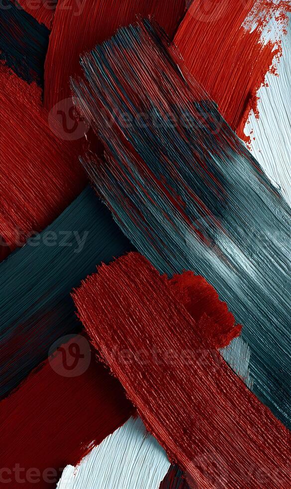 Abstract symphony of crimson charcoal and alabaster paint strokes creating a bold and textured visual narrative photo