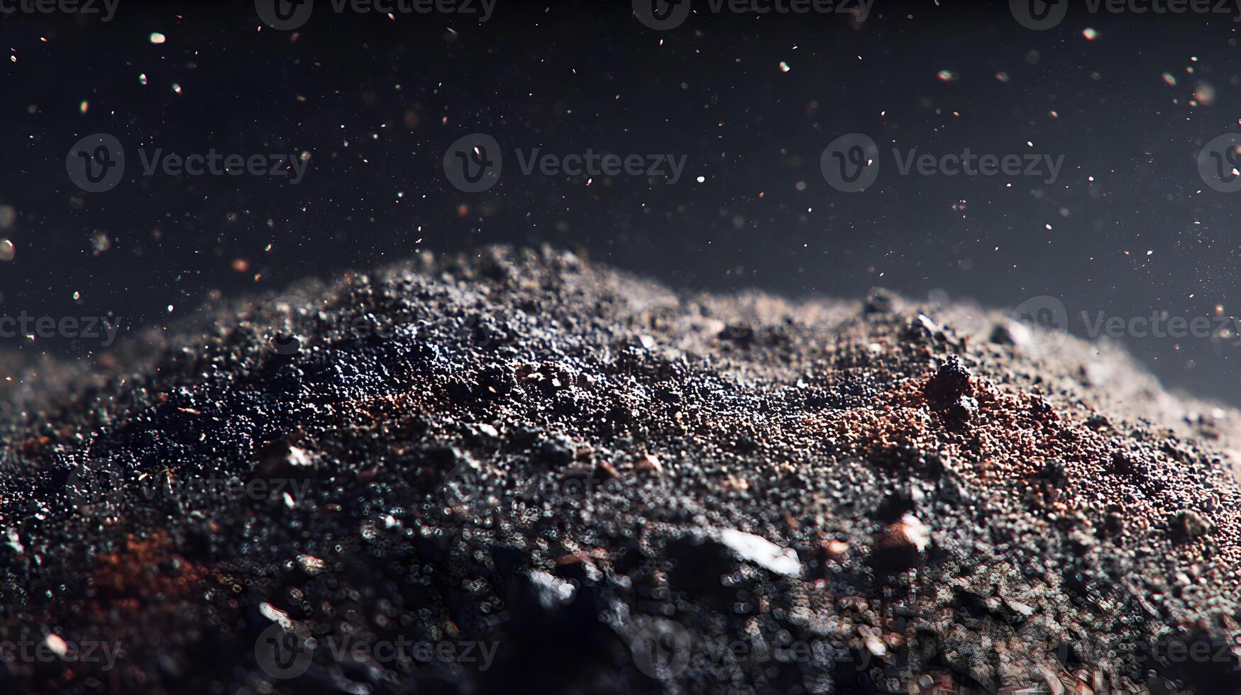 Abstract dark texture with scattered particles evoking a sense of cosmic dust and granular matter photo