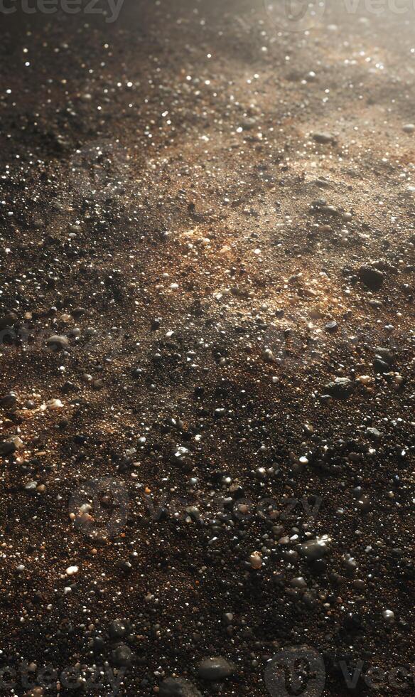 Textured earth surface showcasing natural terrain with light reflecting off granular material creates an intriguing close up scene photo