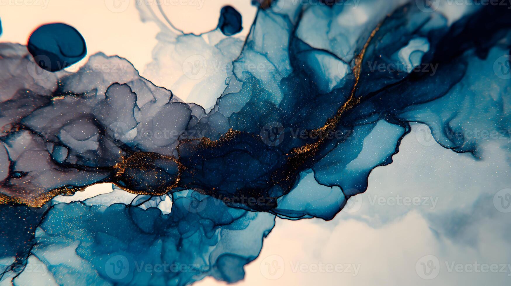 Fluid abstract background with blue and gold colors creating a sophisticated and luxurious artwork photo