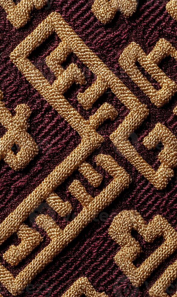 Detailed macro shot showcasing intricate geometric patterns woven into a textured fabric background material design photo