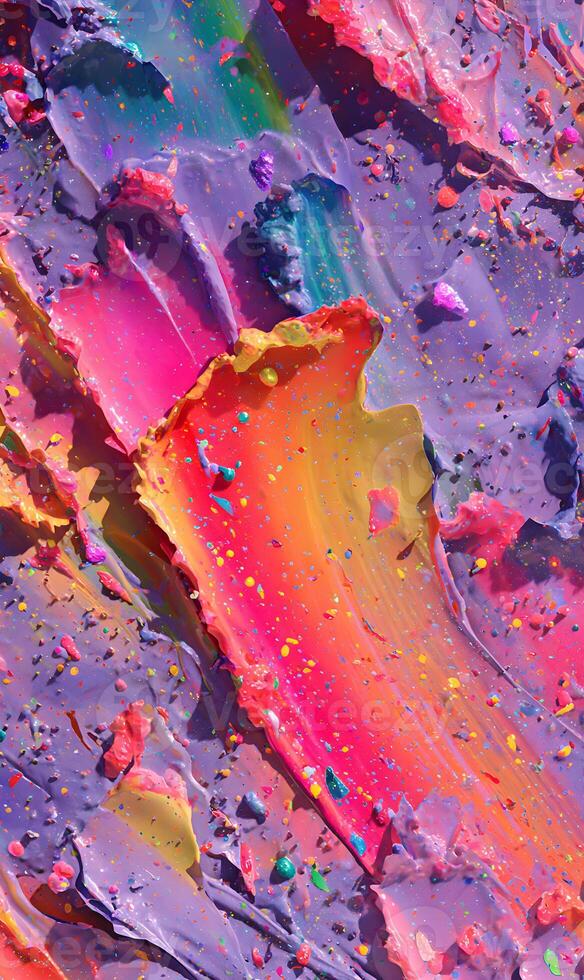 Vibrant and textured artwork showcasing thick strokes of colorful paint blending together in a dynamic composition creating a beautiful abstract pattern photo