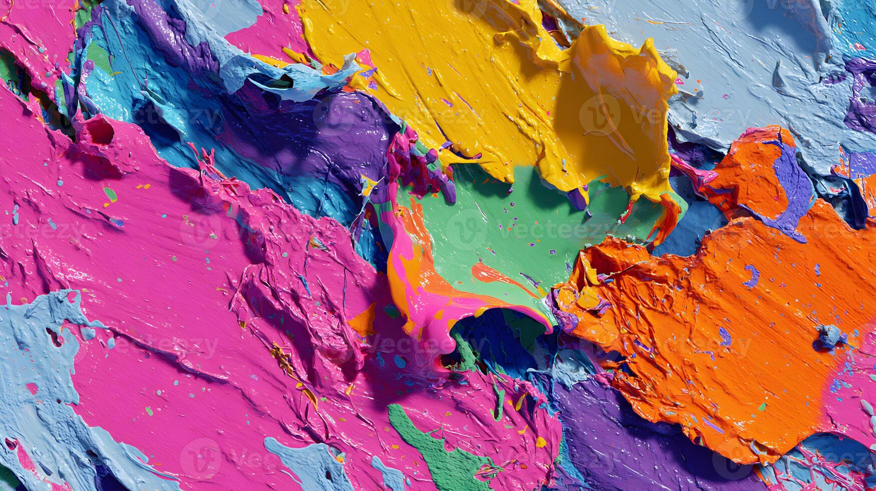 An abstract representation of vibrant colors merging together in a thick oil paint application style texture photo