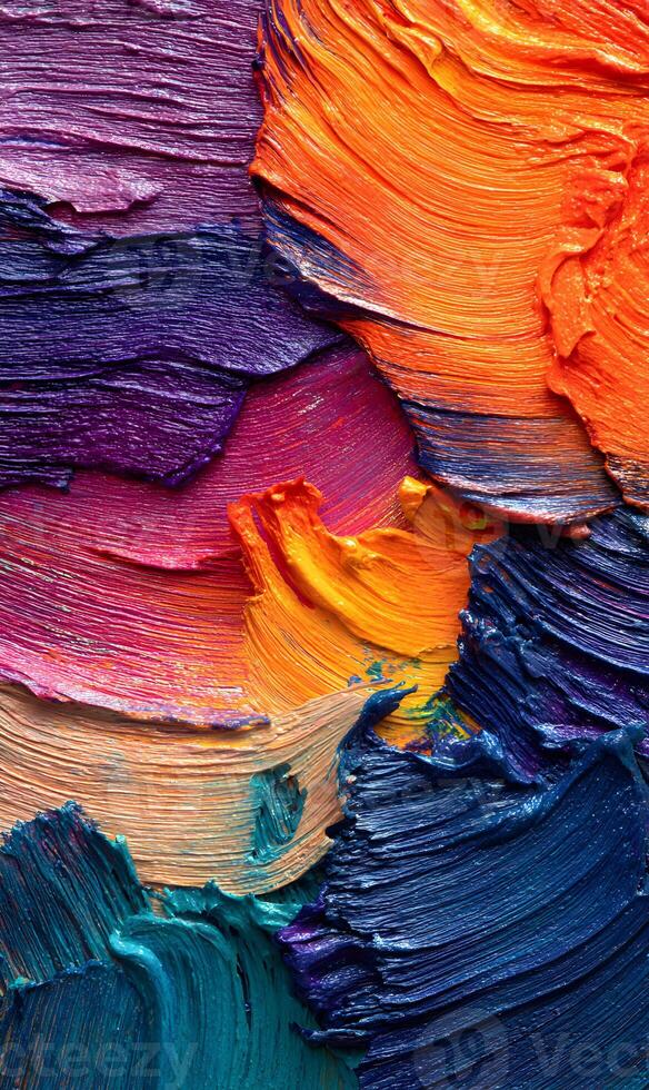 Abstract artistic expression showcasing a textured canvas bursting with vibrant hues and dynamic brushstrokes reflecting creativity photo
