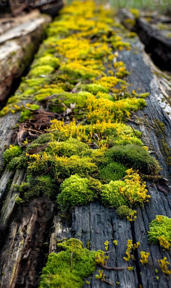 Mossy texture displaying the raw beauty of nature on a weathered wood surface environment in green photo