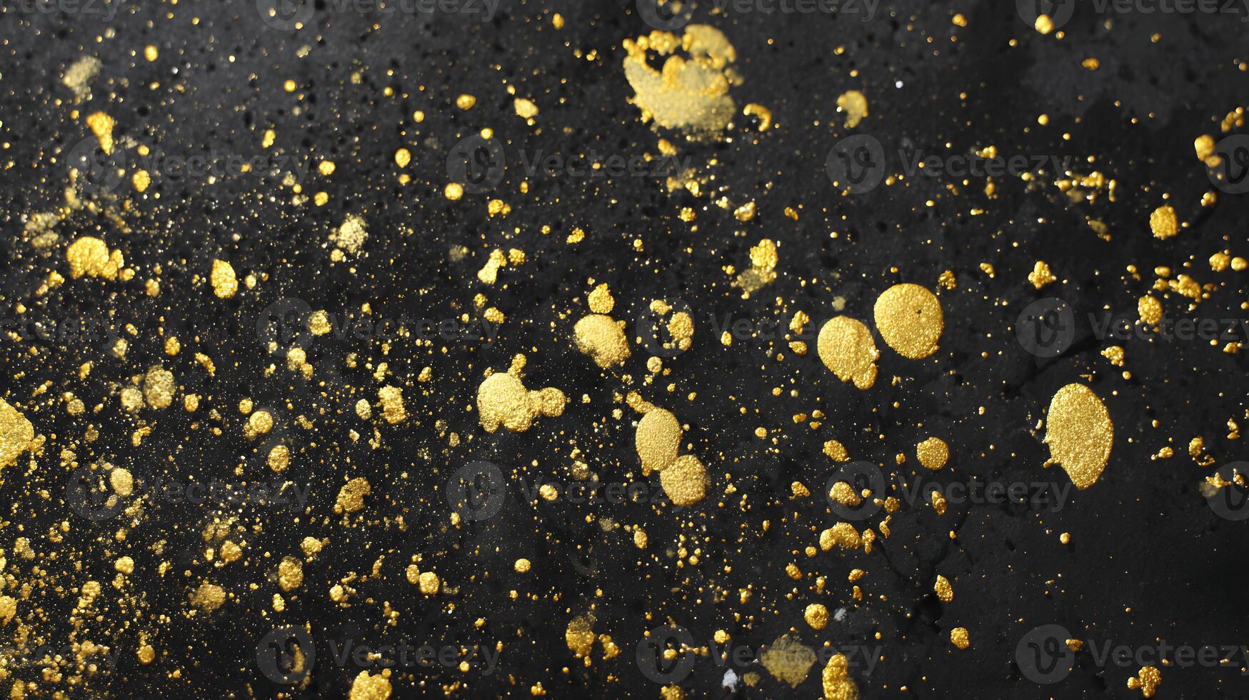 Elegant black background with golden paint splashes and drops creating a luxurious effect perfect photo