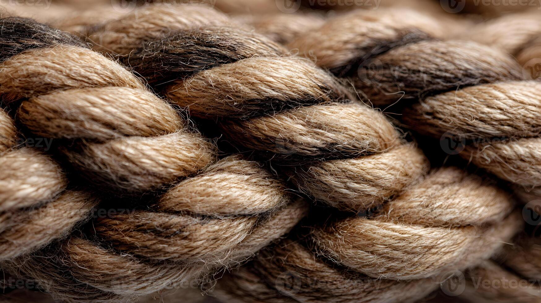 A close up view reveals the intricate texture of a thick brown rope creating an abstract pattern photo
