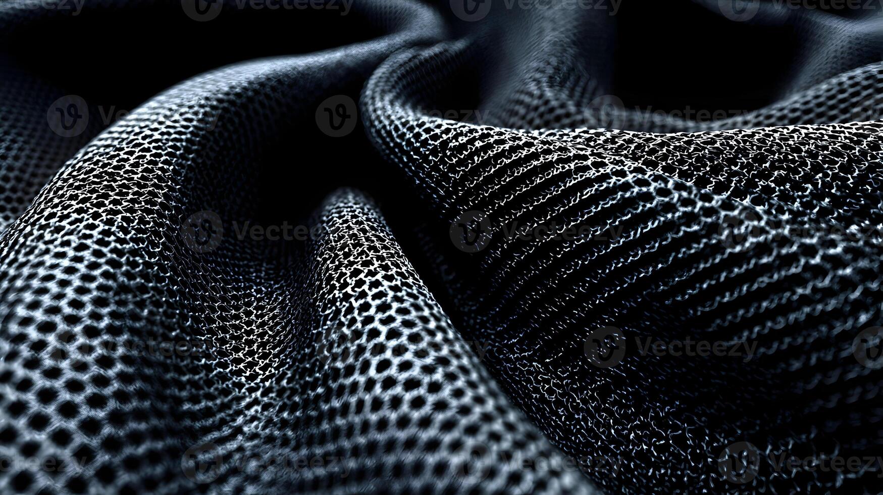 Intricate waves of dark netted fabric creating a textured and modern abstract background element photo