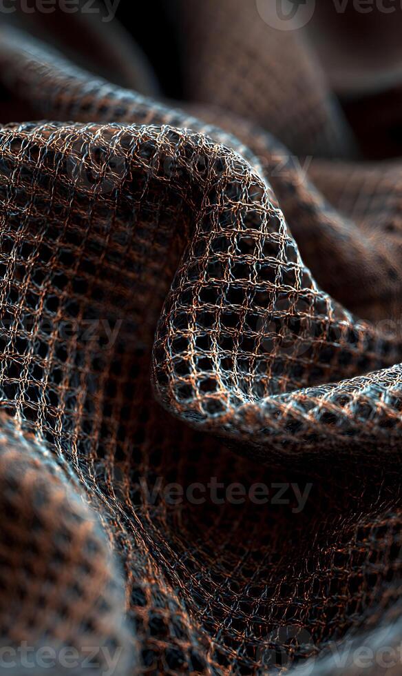 Intricate weaving a close up view of textured fabric in a brown and black color palette displaying elegant folds and patterns photo